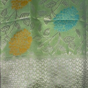 Lime Saree with Blue & Yellow Floral